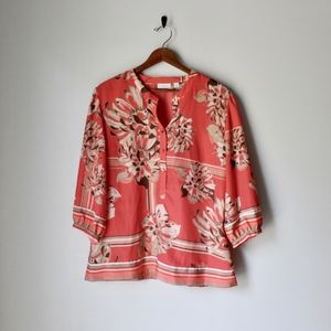 NY&C Coral Floral 3/4 Sleeve Blouse